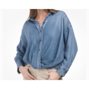 Young Fabulous & Broke YFB Chambray Twist Front Shirt Relax Casual Wardrobe Sz L